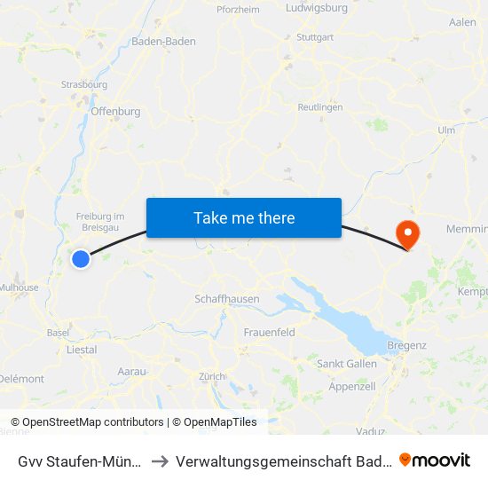 Gvv Staufen-Münstertal to Verwaltungsgemeinschaft Bad Waldsee map