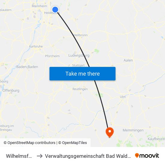 Wilhelmsfeld to Verwaltungsgemeinschaft Bad Waldsee map