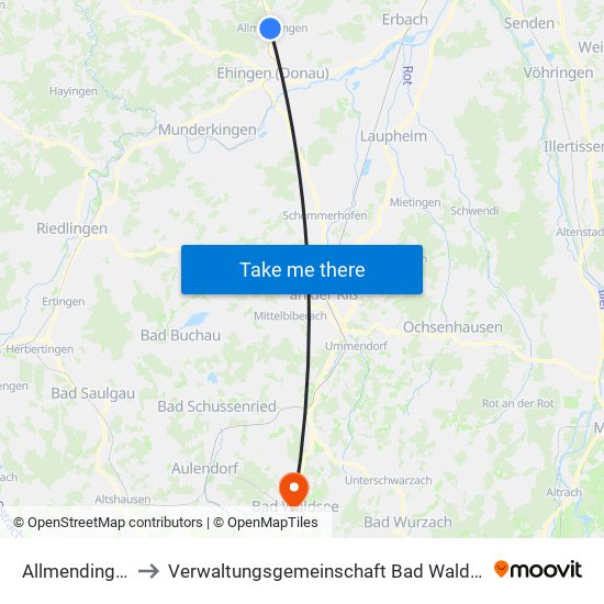 Allmendingen to Verwaltungsgemeinschaft Bad Waldsee map