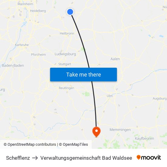 Schefflenz to Verwaltungsgemeinschaft Bad Waldsee map