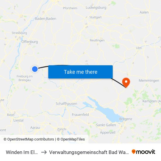 Winden Im Elztal to Verwaltungsgemeinschaft Bad Waldsee map