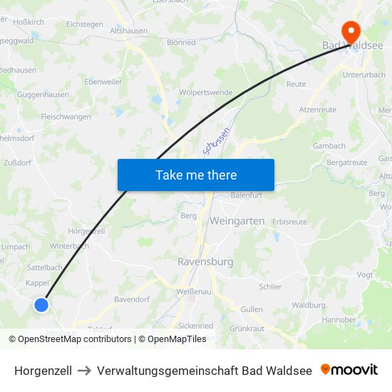 Horgenzell to Verwaltungsgemeinschaft Bad Waldsee map