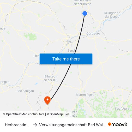 Herbrechtingen to Verwaltungsgemeinschaft Bad Waldsee map