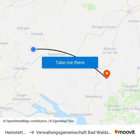 Heinstetten to Verwaltungsgemeinschaft Bad Waldsee map