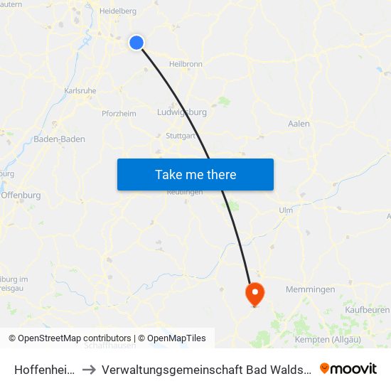 Hoffenheim to Verwaltungsgemeinschaft Bad Waldsee map