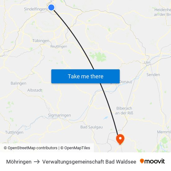 Möhringen to Verwaltungsgemeinschaft Bad Waldsee map