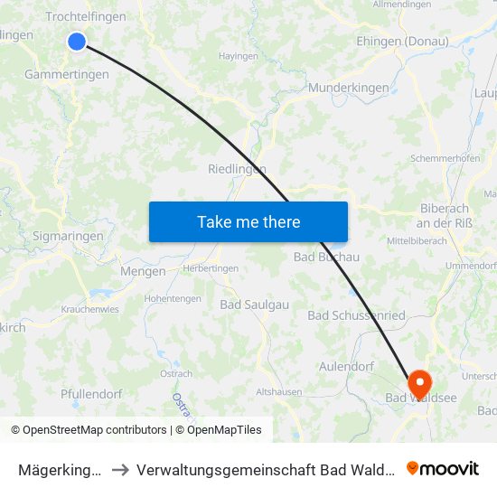 Mägerkingen to Verwaltungsgemeinschaft Bad Waldsee map