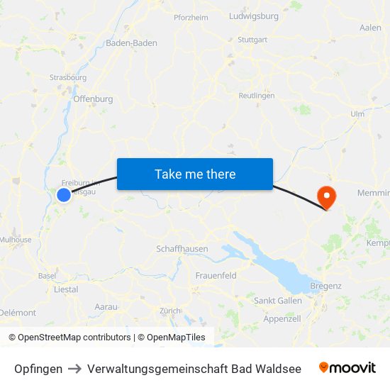 Opfingen to Verwaltungsgemeinschaft Bad Waldsee map