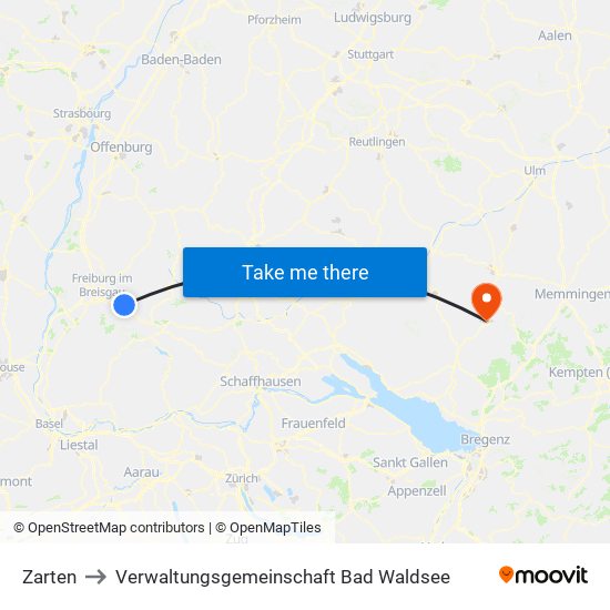 Zarten to Verwaltungsgemeinschaft Bad Waldsee map