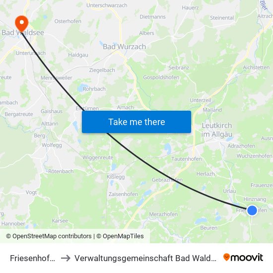 Friesenhofen to Verwaltungsgemeinschaft Bad Waldsee map