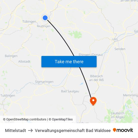 Mittelstadt to Verwaltungsgemeinschaft Bad Waldsee map