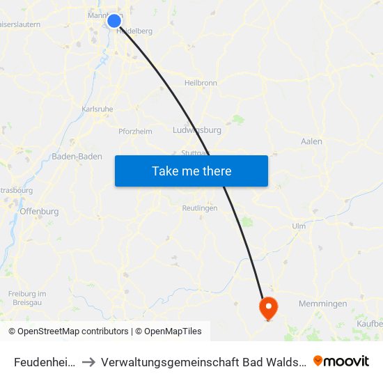 Feudenheim to Verwaltungsgemeinschaft Bad Waldsee map