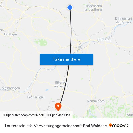 Lauterstein to Verwaltungsgemeinschaft Bad Waldsee map