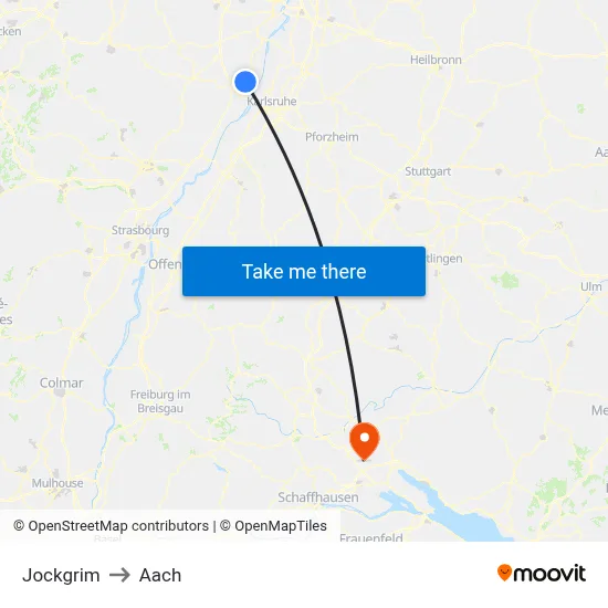 Jockgrim to Aach map