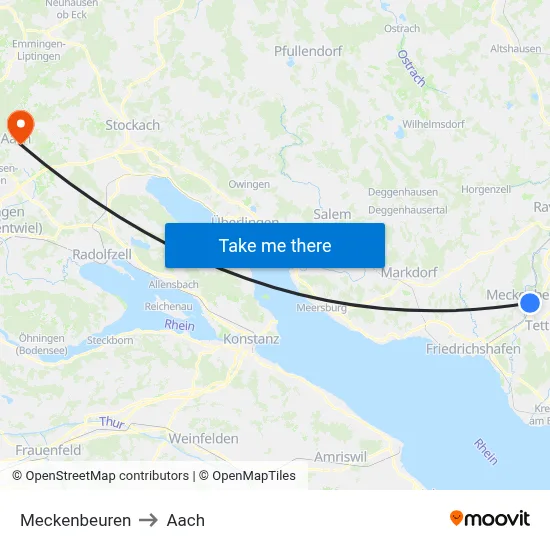 Meckenbeuren to Aach map