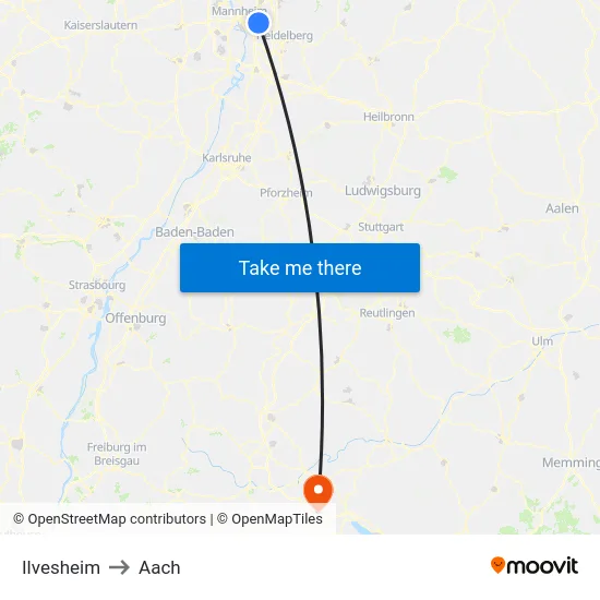 Ilvesheim to Aach map