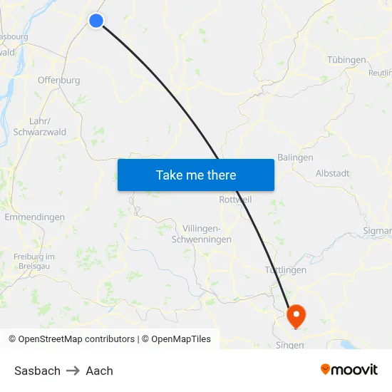 Sasbach to Aach map
