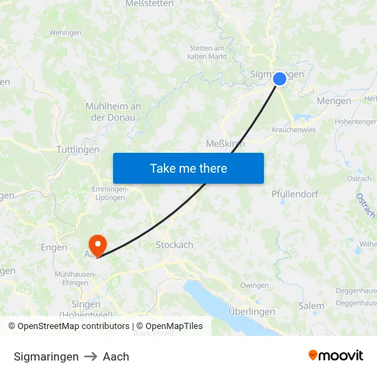 Sigmaringen to Aach map
