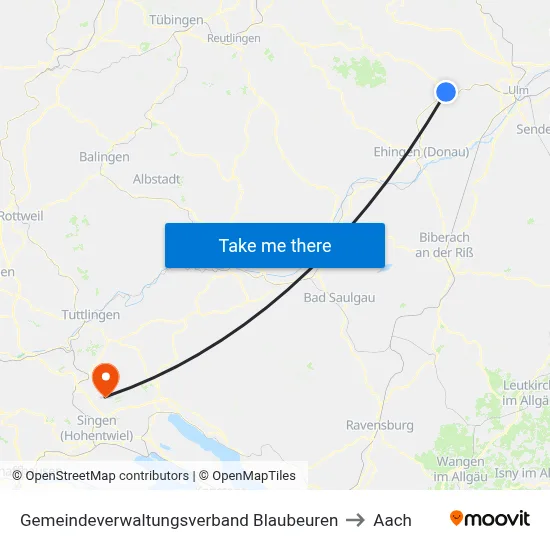 Gemeindeverwaltungsverband Blaubeuren to Aach map