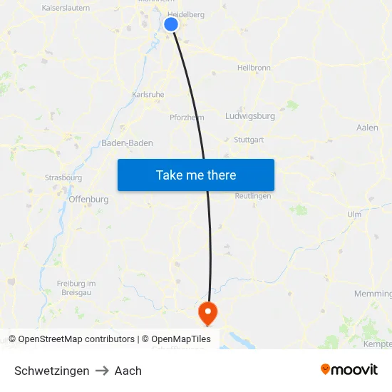 Schwetzingen to Aach map