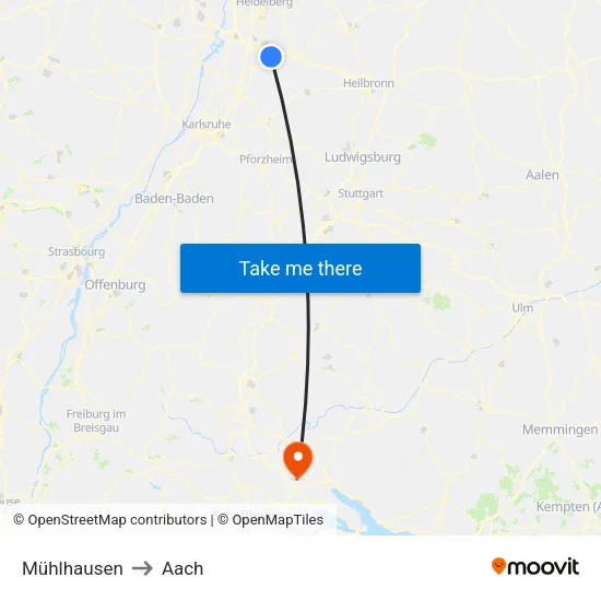 Mühlhausen to Aach map
