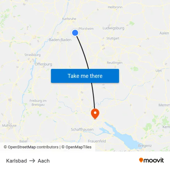 Karlsbad to Aach map