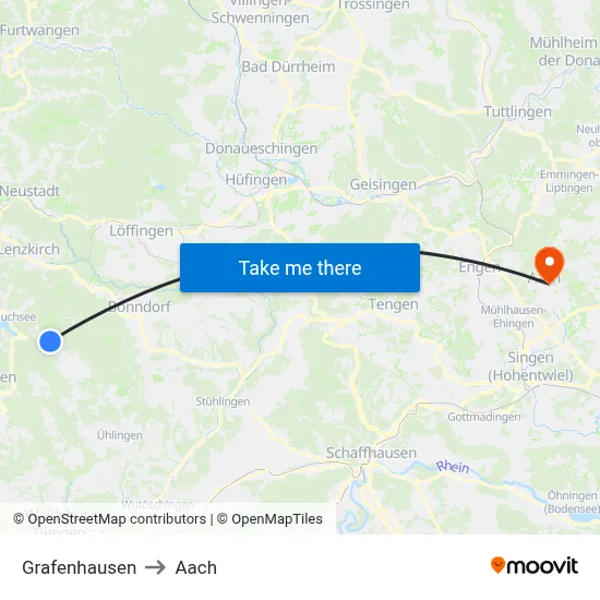 Grafenhausen to Aach map