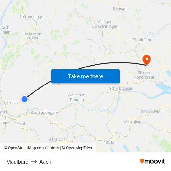 Maulburg to Aach map