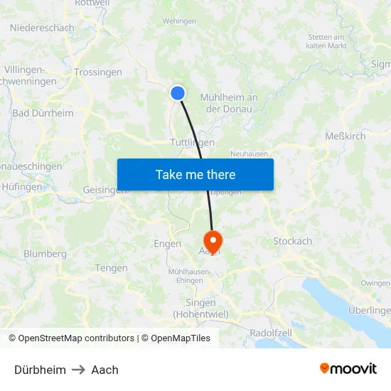 Dürbheim to Aach map