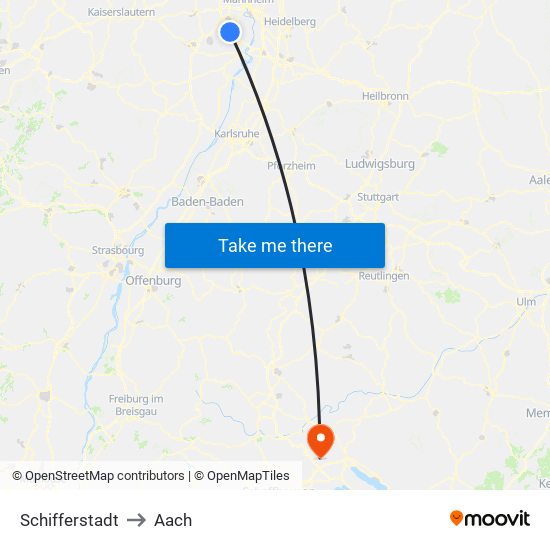 Schifferstadt to Aach map