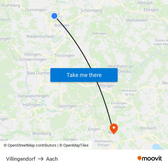 Villingendorf to Aach map