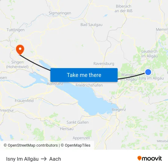 Isny Im Allgäu to Aach map