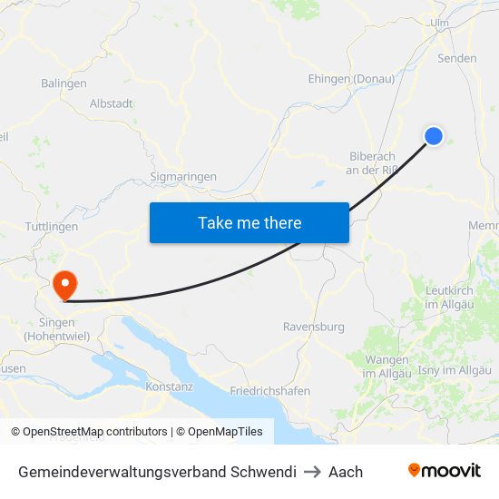 Gemeindeverwaltungsverband Schwendi to Aach map