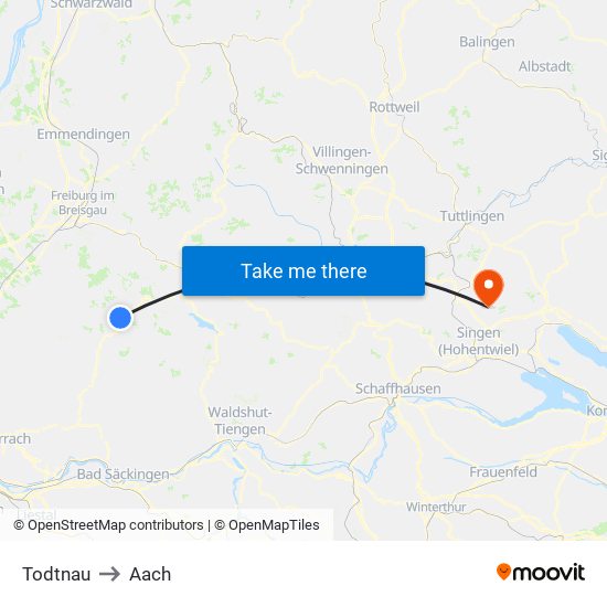 Todtnau to Aach map