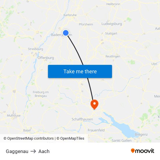 Gaggenau to Aach map