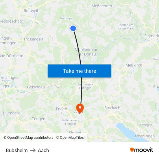 Bubsheim to Aach map