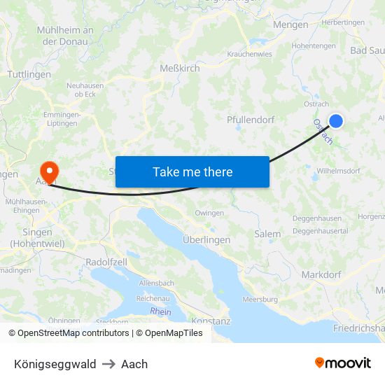 Königseggwald to Aach map