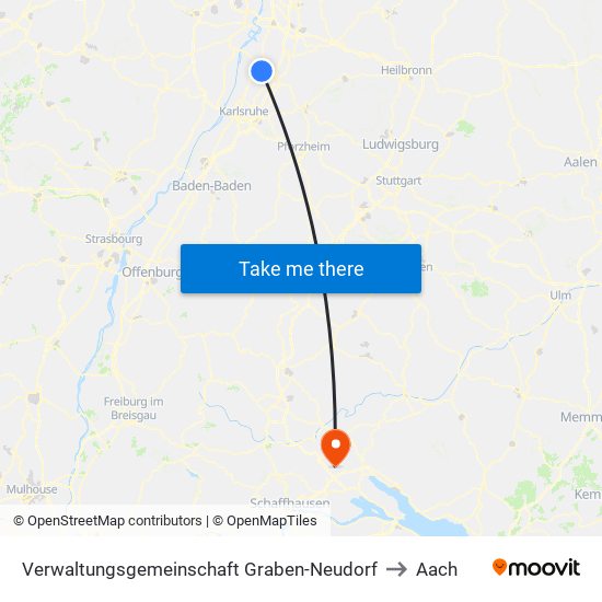 Verwaltungsgemeinschaft Graben-Neudorf to Aach map