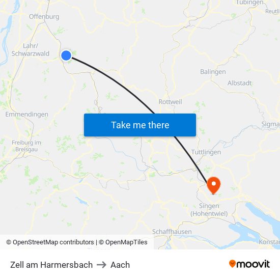 Zell am Harmersbach to Aach map