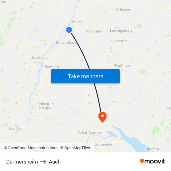 Durmersheim to Aach map