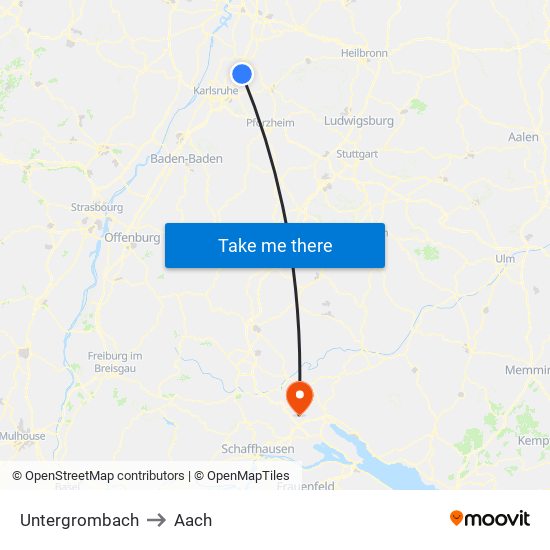 Untergrombach to Aach map