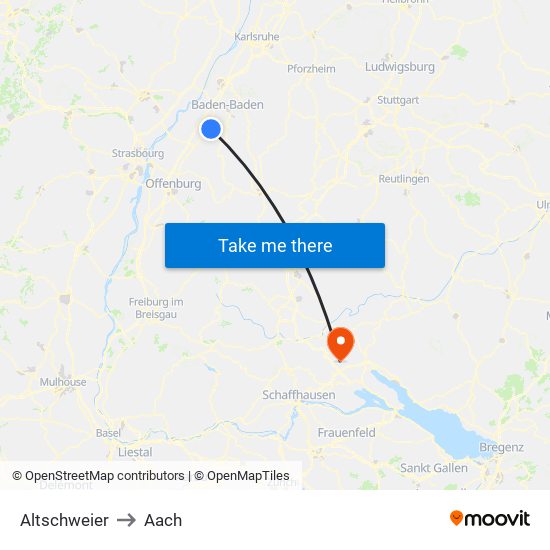 Altschweier to Aach map