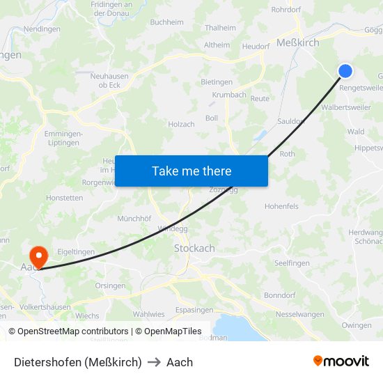 Dietershofen (Meßkirch) to Aach map