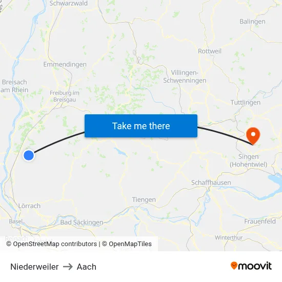 Niederweiler to Aach map