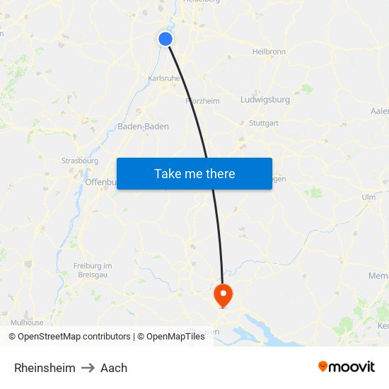 Rheinsheim to Aach map