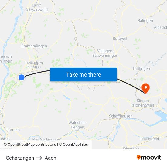 Scherzingen to Aach map