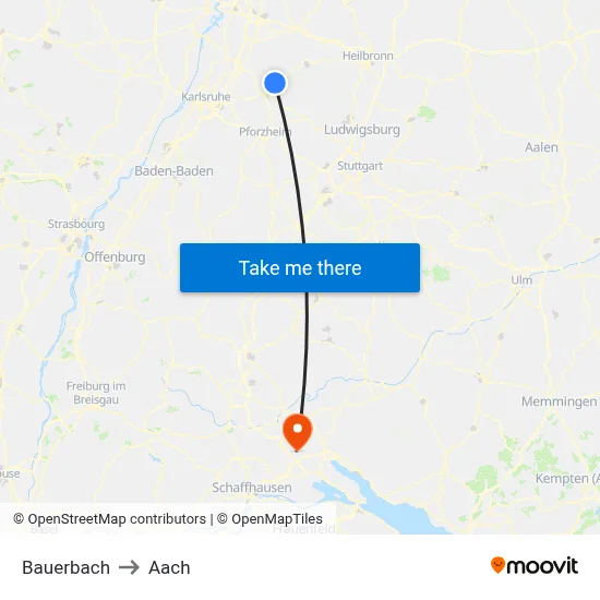 Bauerbach to Aach map