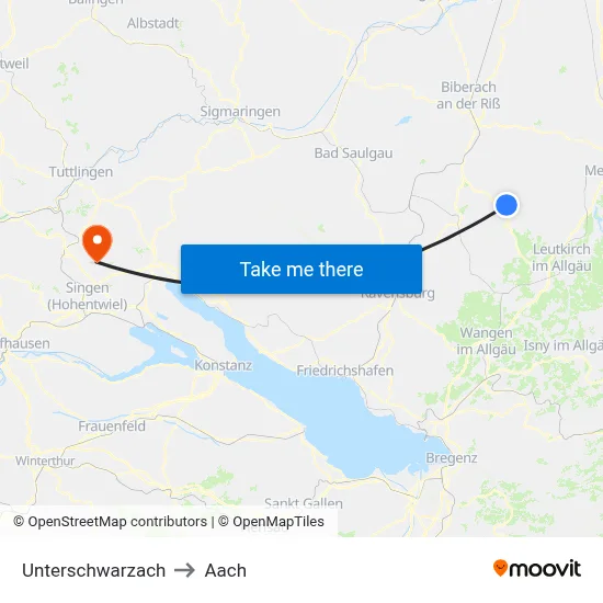 Unterschwarzach to Aach map