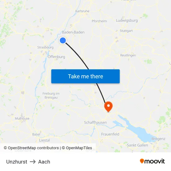 Unzhurst to Aach map