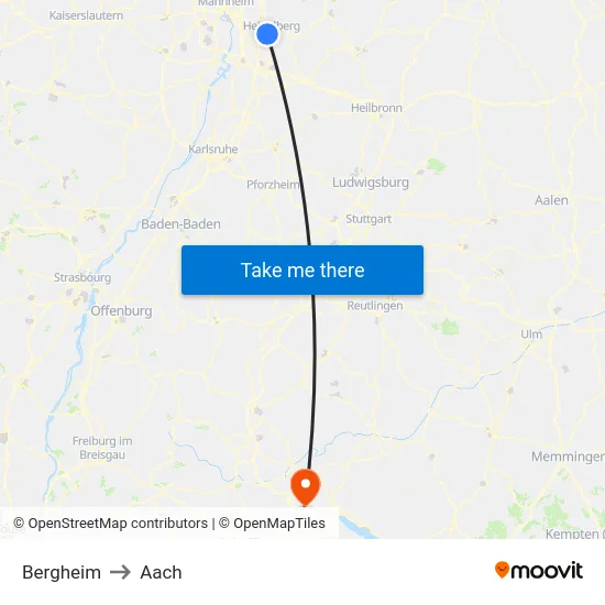 Bergheim to Aach map